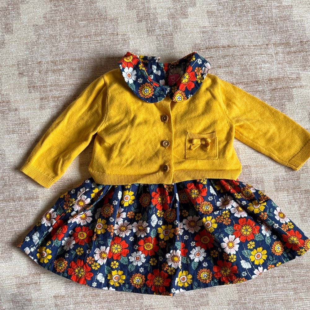 Good Lad Navy Floral Dress with Yellow Sweater size 9M